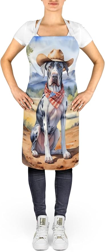 Caroline's Treasures Great Dane Cowboy Welcome Apron Cooking Kitchen Server Baking Crafts Gardening for Adult Women Men, Unisex, Large, Multicolor