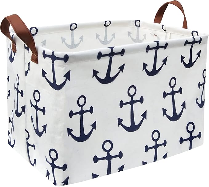 HIYAGON Kids Storage Basket Nautical Gift Basket Empty Boys Toy Storage Bin Organizer Box Rectangular Room Decor for Home,Books (Anchor)