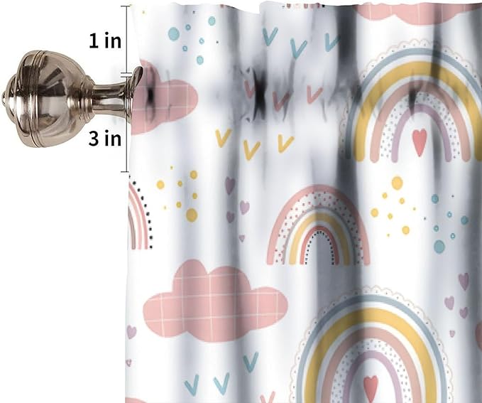 Rainbow Cloud Valance for Kids Girls Boys, Sweet Pink Boho Rainbow Arch Short Rod Pocket Window Treatment for Kitchen Bedroom Living Room Nursery Party, 54x18Inch
