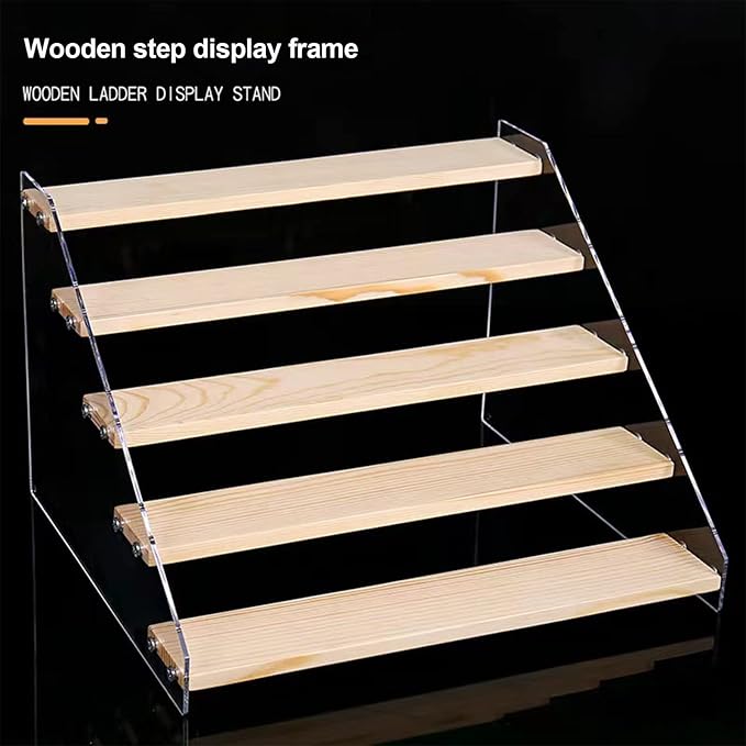 MSUIINT Spice Rack Organizer for Cabinet & Countertop - 30 cm Seasoning Organizer Spice Shelf and Kitchen Cabinet Storage - Space Saving Wooden Display Risers Holder Showcase Fixtures Jewelry (5 Tier)