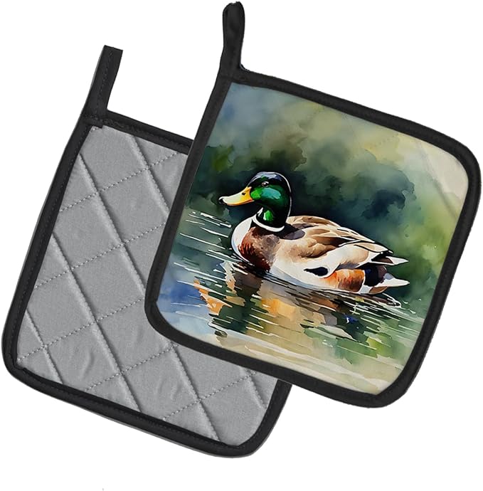 Caroline's Treasures Mallard Pair of Pot Holders Kitchen Heat Resistant Pot Holders Sets Oven Hot Pads for Cooking Baking BBQ, 7 1/2 x 7 1/2