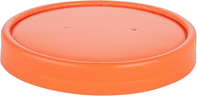 Restaurantware-LIDS ONLY: Bio Tek Lids For 8/12 Ounce Soup Containers, 200 Vented Lids For Paper Soup Containers - Soup Cups Sold Separately, Microwavable, Orange Paper Lids, Hot And Cold Foods