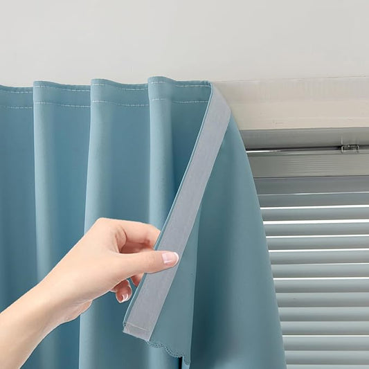 Self Adhesive Curtains, Portable Blackout Curtains Fabric Curtains for Living Room No Drilling, 59" W X 96" L, Lake Blue, 1 Panel