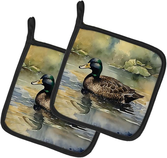 Caroline's Treasures American Black Duck Pair of Pot Holders Kitchen Heat Resistant Pot Holders Sets Oven Hot Pads for Cooking Baking BBQ, 7 1/2 x 7 1/2