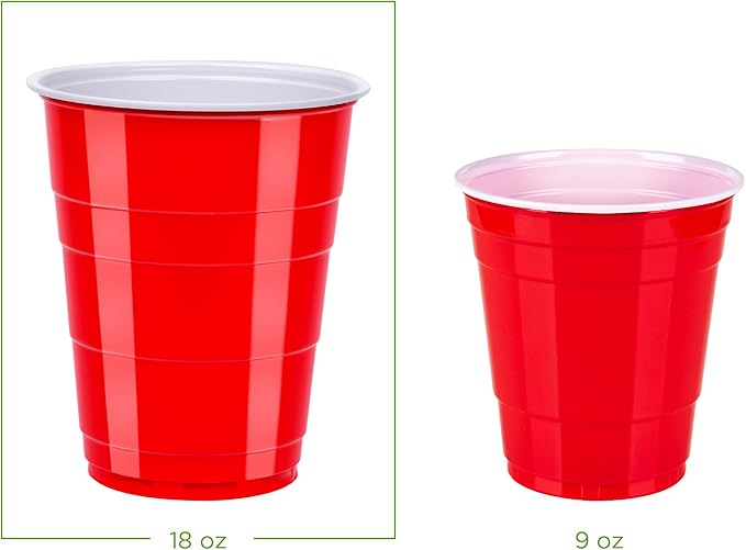 Amazon Basics Disposable Red Plastic Party Cups, BPA-Free, 18oz, for Birthdays, BBQs and Events, 120 Count