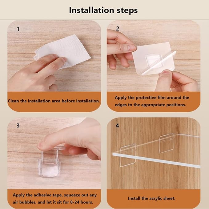 1 Pcs Acrylic Closet Shelves Organizers, 8MM Thick No Drill Cabinet Shelf for Closet, Organizer Shelf for Lockers Closets Wardrobe Pantry Cupboard Kitchen(L60xD30cm)