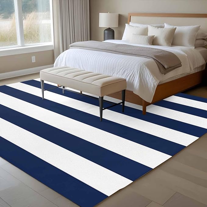 Area Rug 6x9ft, Nautical Black and White Stripes Washable Rugs for Living Room Bedroom, Striped Soft Non-Slip Area Rugs Rectangle Floor Carpet for Dining Room