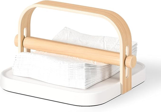 Umbra Bellwood Napkin Holder with Weight and Carrying Handle, White/Natural