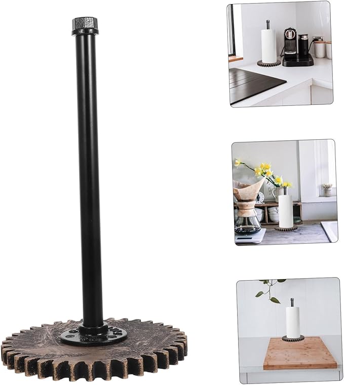 Holibanna Rustic Industrial Iron Paper Towel Holder Freestanding Vintage Kitchen Roll Dispenser for Home and Bathroom Space-Saving Design Stylish Water Pipe Shape