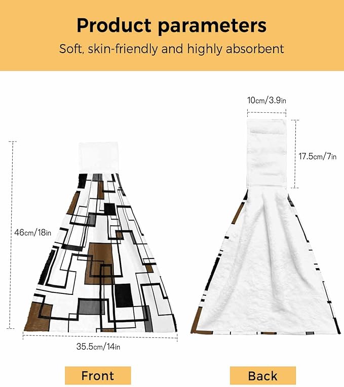 Alandar Home Kitchen Tie Towel Set of 1, Brown Black Geometric Lines Art Absorbent Soft Hand Towels for Bathroom Hanging Towels, Abstract Color Block Fast Drying Cleaning Cloth with Loop