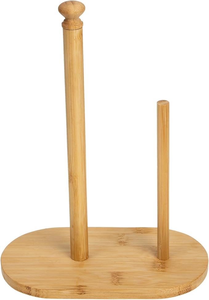 Modern Wooden Paper Towel Holder Stand with Oval Base Multipurpose Kitchen Paper Organizer for Residential and Commercial Use Stylish Desktop Tissue and Preserving Film Rack