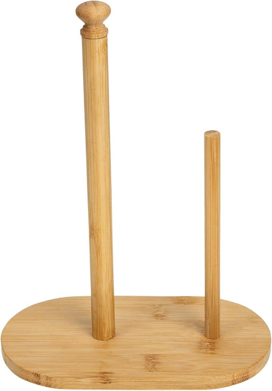 Modern Wooden Paper Towel Holder Stand with Oval Base Multipurpose Kitchen Paper Organizer for Residential and Commercial Use Stylish Desktop Tissue and Preserving Film Rack
