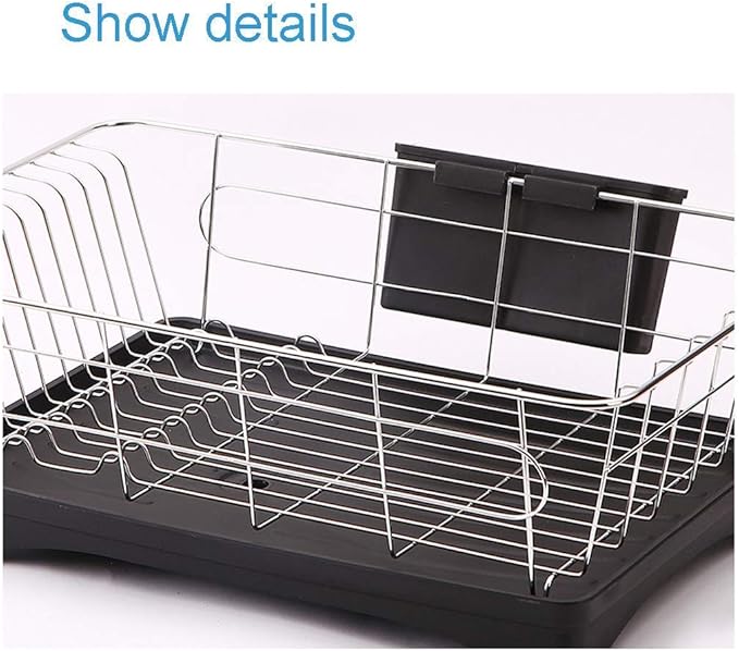 Utensil Holder Dish Drainer Adjustable Kitchen Dish Rack Dish Rack Multifunction Plate Drying Rack with Fork Spoon Organizer White