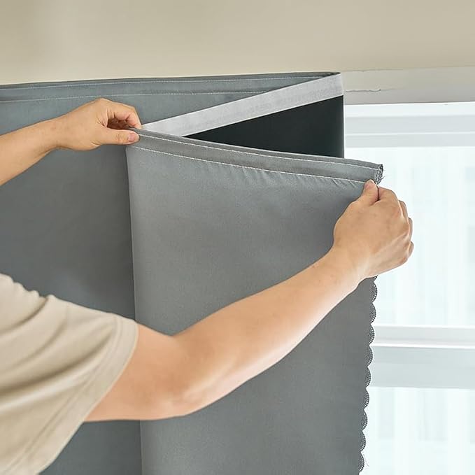 AJAZZ self Adhesive Portable 100% Blackout Curtains Simple and Easy to installBedroom Window Thermal Lnsulated Kitchen Room Darkening Black Small Drapes 1-Pack