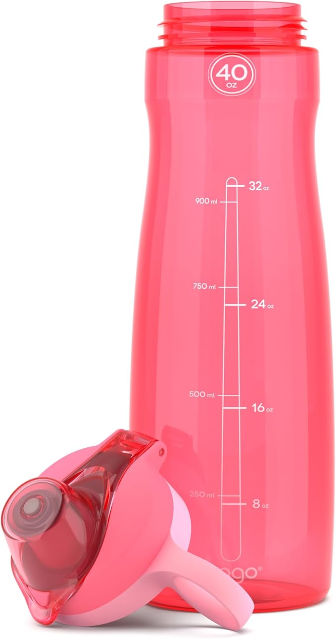 Pogo Plastic Water Bottle with Chug Lid and Carry Handle, Reusable, BPA Free, Dishwasher Safe, Perfect for Travel, School, Outdoors, and Gym | 18oz, 32oz, 40oz, 64oz
