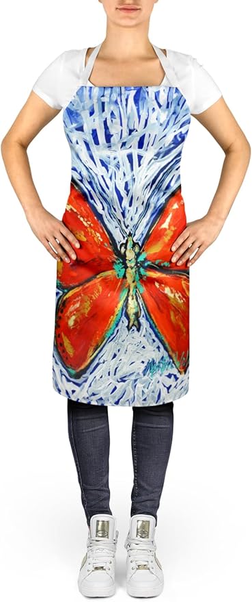 Caroline's Treasures Red Glider Butterfly Apron Cooking Kitchen Server Baking Crafts Gardening for Adult Women Men, Unisex, Large, Multicolor