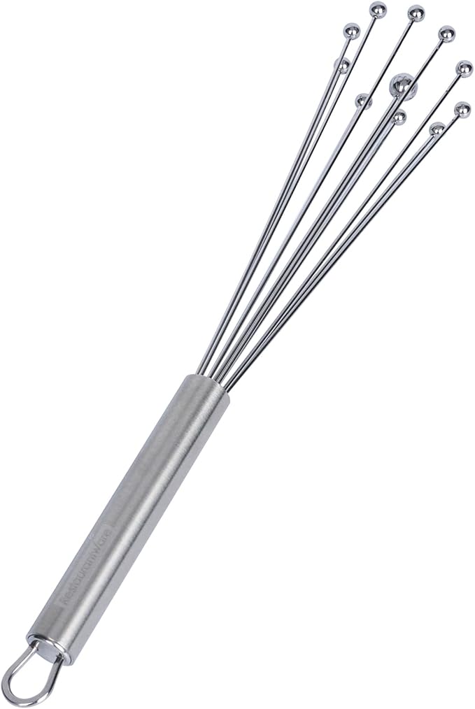 Restaurantware 10.5 in Stainless Steel Ball Whisk - German Standard Egg Beater with Ergonomic Handle, Dishwasher Safe - Manual Mixer Cooking Whisk for Baking, Stirring, Sauces, Beating