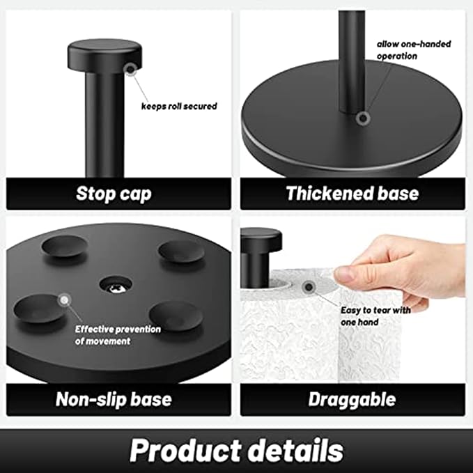 Paper Towel Stand | Standing Kitchen Bathroom Paper Holder - Stainless Steel Countertop Holder, Vertical Towel Dispenser for Bathroom Kitchen
