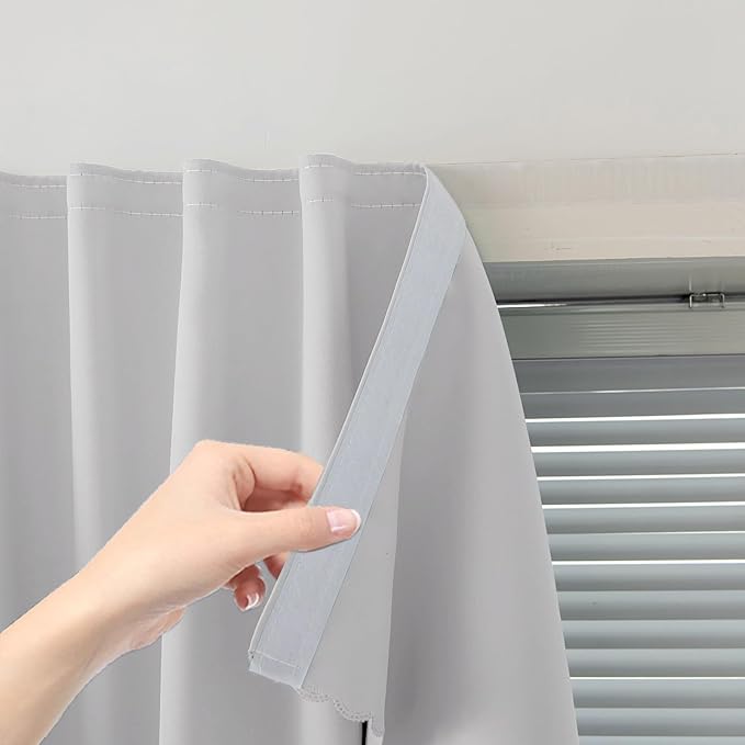 Blackout Curtains for Bedroom Sticky Curtain Blackout Window Cover Self Adhesive Curtains Rod No Drillng, 59" W X 71" L, Light Grey, 1 Panel