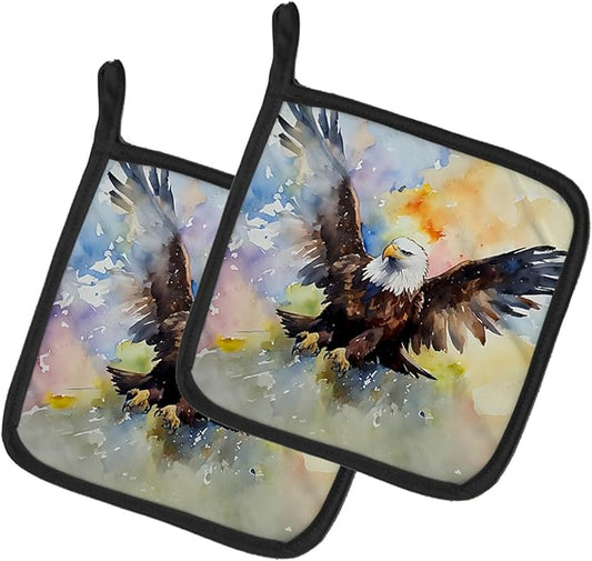 Caroline's Treasures Eagle Pair of Pot Holders Kitchen Heat Resistant Pot Holders Sets Oven Hot Pads for Cooking Baking BBQ, 7 1/2 x 7 1/2