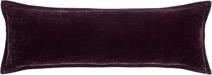HiEnd Accents Stella Faux Silk Velvet Lumbar Pillow, 14x42 inch, Dark Voilet, Romantic Western Modern Traditional Style Luxury Bedding, Decorative Throw Pillow