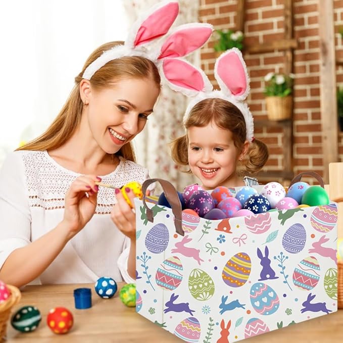 FXOLCSHE Rectangular 3pack Easter basket,Easter basket empty,Kids Toy Storage Basket for baby Bedroom,Toy Gift Organizerm,Kids Storage Bin,Easter gift box(Cute Easter egg)