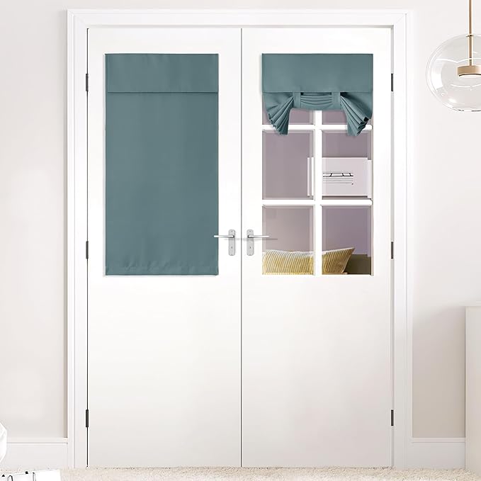 NICETOWN Blackout French Door Curtains, Privacy Curtains for Door Window, 26 X 40 Inch Room Darkening Thermal Insulated Window Shades for Bedroom, (1 Panel, Greyish Blue)