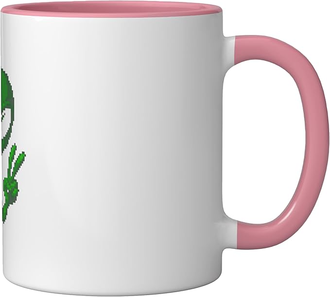 Art Alien Peace Sign UFO Ceramic Mug, Pink/White