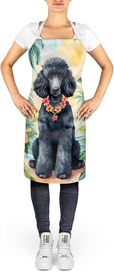 Caroline's Treasures Black Poodle Luau Apron Cooking Kitchen Server Baking Crafts Gardening for Adult Women Men, Unisex, Large, Multicolor