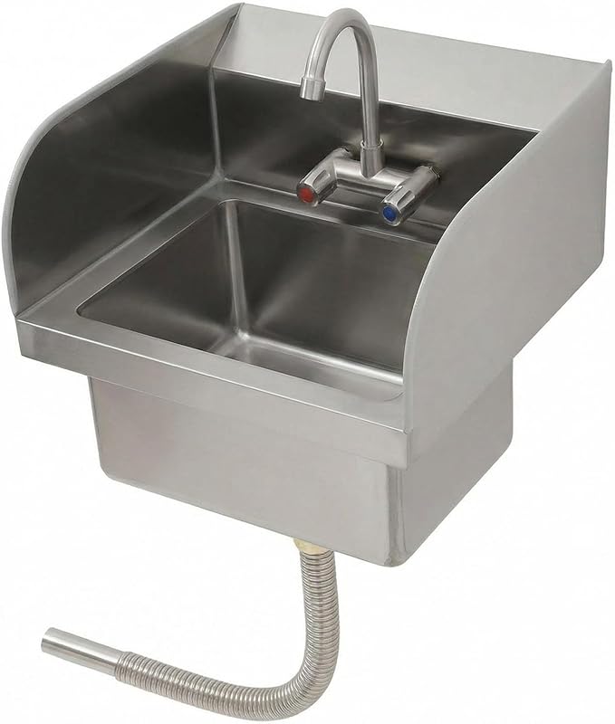 GarveeTech Commercial Stainless Steel Hand Wash Sink with Side Splash Guards, Small Wall Mount or Drop-In Handwashing Basin, 360° Swivel Faucet & Drain Kit for Restaurant Kitchen Bar Garage