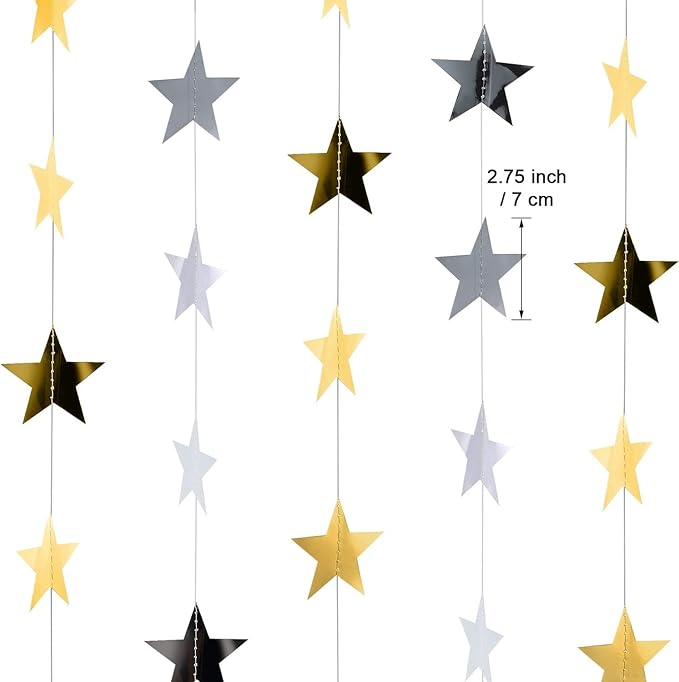 Patelai 78 Feet Glitter Star Garland Banner 2026 Party Decoration Double Side Star Hanging String Streamer Paper Twinkle for Graduation Wedding Birthday (Gold and Silver)