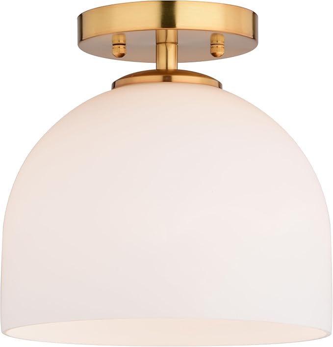 VAXCEL Shelby 9.25-in W Gold Brass Transitional Semi Flush Mount Ceiling Light White Glass