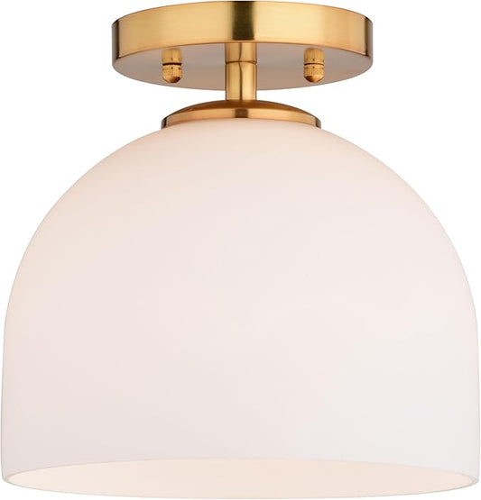 VAXCEL Shelby 9.25-in W Gold Brass Transitional Semi Flush Mount Ceiling Light White Glass
