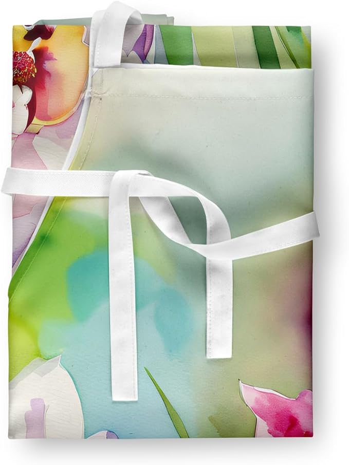 Caroline's Treasures Orchids in Watercolor Apron Cooking Kitchen Server Baking Crafts Gardening for Adult Women Men, Unisex, Large, Multicolor