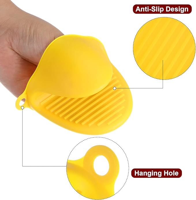 HARFINGTON 4pcs Thickened Mini Oven Gloves, Heat Resistant Silicone Oven Mitts Finger Pinch Grips Pot Holder for Kitchen, Cooking, Baking, BBQ Heat Resistant Gloves, Yellow
