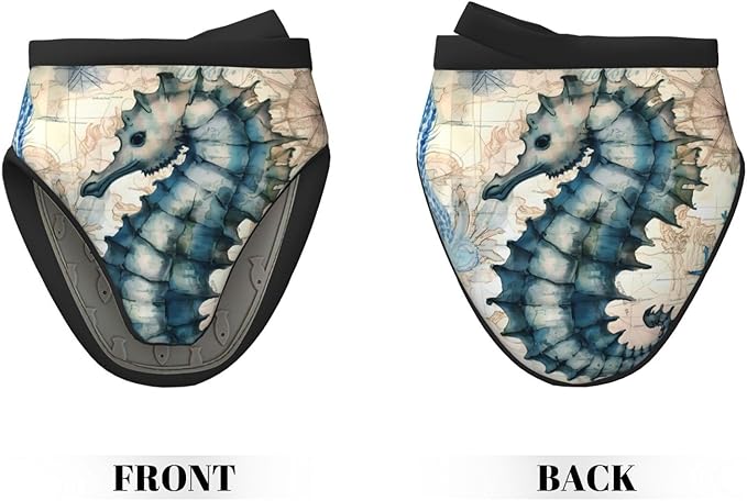 2 Pcs Mini Silicone Oven Mitts Ocean Seahorse Heat Resistant Grill Gloves with Hanging Loop, Sea Starfish Map Short Kitchen Mittens for Cooking Baking BBQ
