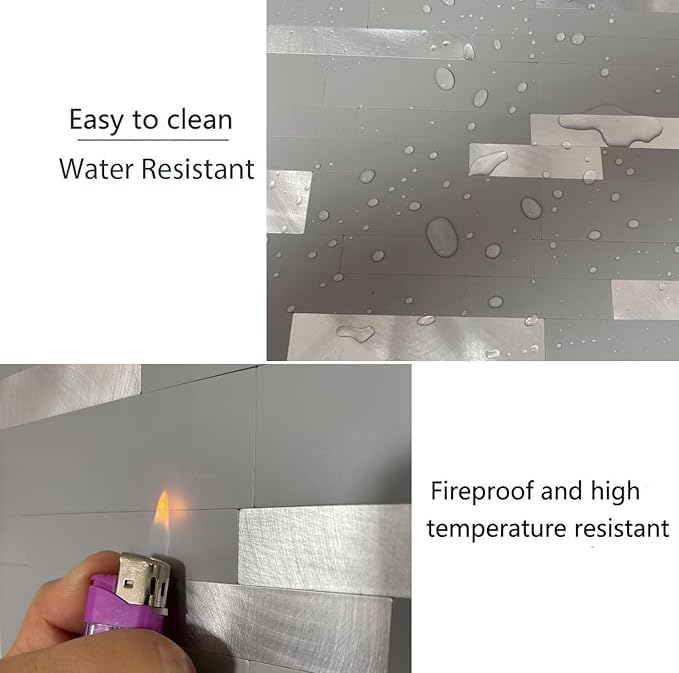 10-Sheet Peel and Stick Backsplash Tile, PVC Mixed Meta,l Stick on Kitchen, Bathroom Vanities, Fireplace Décor, Laundry Table(Grey+Frosted Silver)