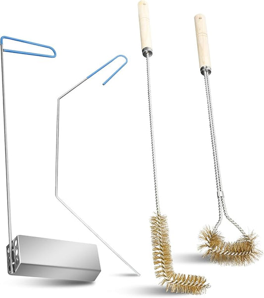 4-in-1 Fryer Cleaning Tools, L Shaped Fryer Cleaning Brush, Deep Fryer Crumb Scoop, Long Handle Deep Fryer Basket Cleaning Brush, Deep Fryer Cleanout Rod, Applies to Commercial Kitchen, Fryer, Drain