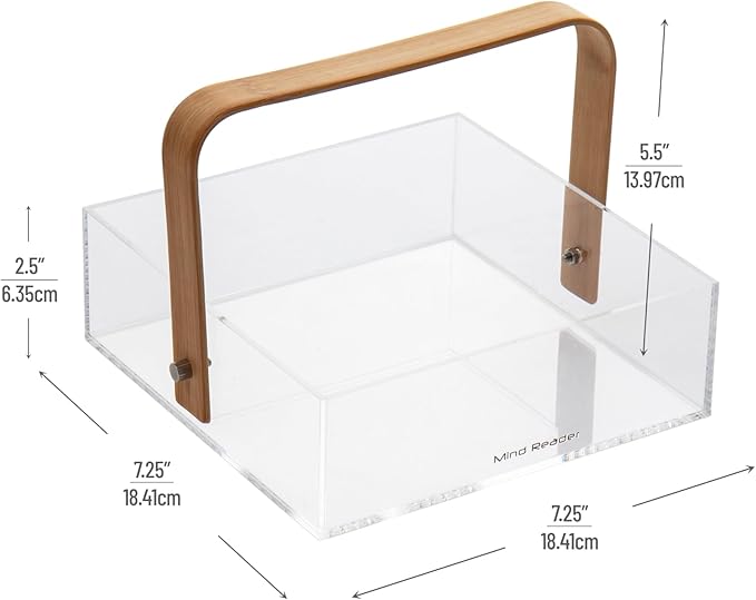 Mind Reader Napkin Holder, Kichen Storage, Countertop Organizer, Caddy, Kitchen, Acrylic, 7.25"L x 7.25"W x 5.5"H, Brown