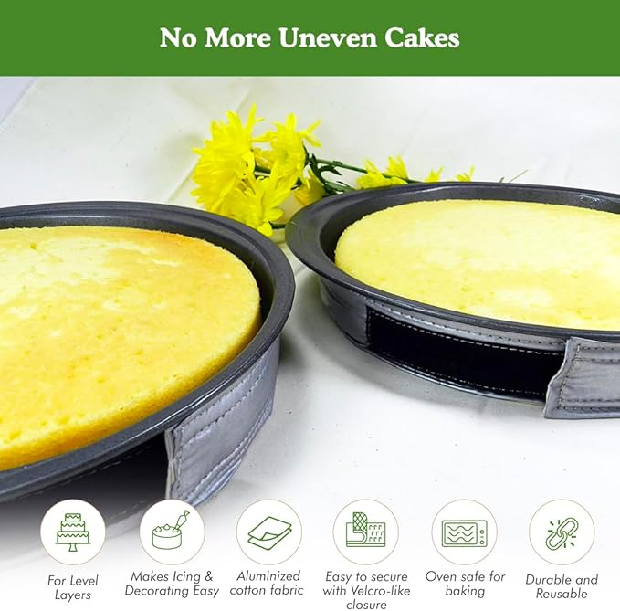 Regency Wraps EvenBake CakeStrips, Aluminized Cotton Band with Secure Velcro-like Closure to Create Moist, Even Layers, Pack of 2, Silver, 30", fit 8-9" cake pans