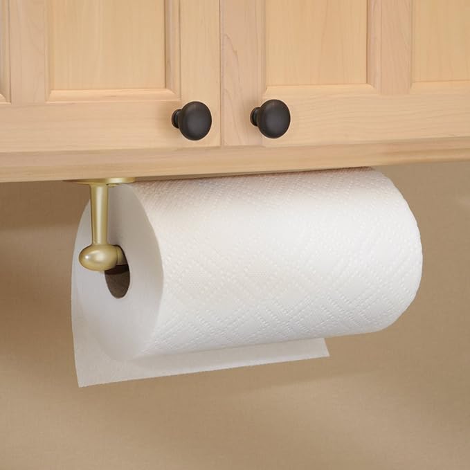 iDesign Orbinni Metal Wall Mounted Paper Towel Holder, Roll Organizer for Kitchen, Bathroom, Craft Room, 13.15" x 3.2" x 2.5", Gold
