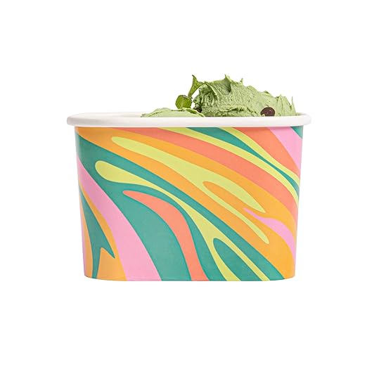 Coppetta 12 Ounce Dessert Cups, 200 Greaseproof Ice Cream Cups - Lids Sold Separately, For Hot And Cold Foods, Psychedelic Sunrise Paper Yogurt Bowls, Disposable, Sturdy - Restaurantware