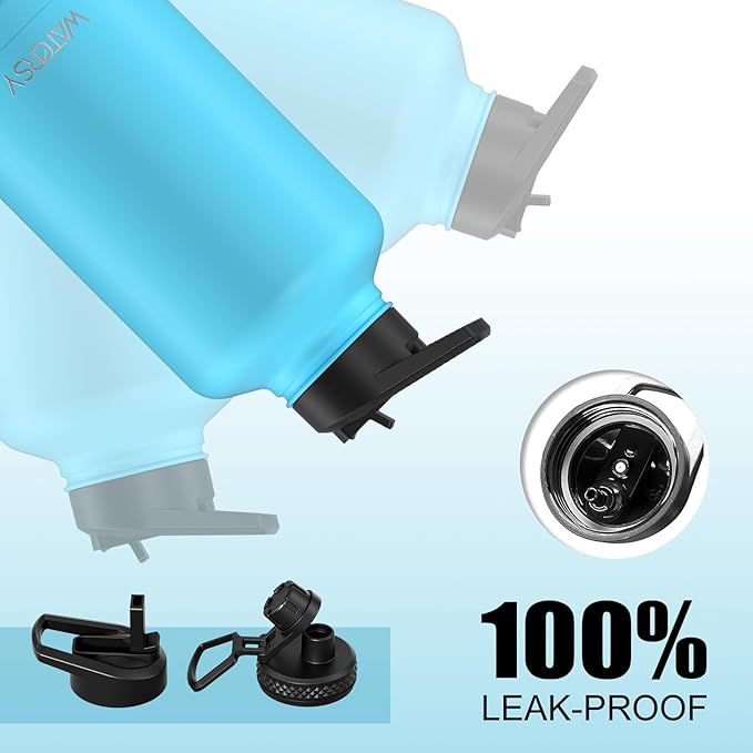 64oz Insulated Water Bottle (Cold for 48 Hrs),BPA Free&Leak Proof,Half Gallon Stainless Steel Water Flask,Water Jug with Straw Spout Lids for Gym,Hiking,Camping,Sky Blue