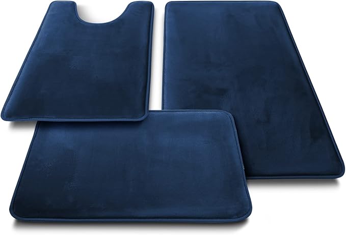 Clara Clark 2 Piece Bathroom Rugs Bath Mat Set, Velvet Memory Foam Bath Mats for Bathroom - Non-Slip, PVC Backing Bath Rugs, Washable - Dries Quickly, Blue