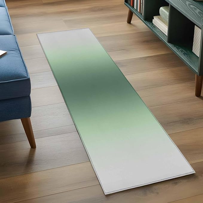Runner Rug for Bedroom Hallway, Rat Tail Green Gray Gradual Kitchen Runner Rugs Area Rug 2x6ft, Abstract Art Washable Soft Floor Carpet for Entryway Stair