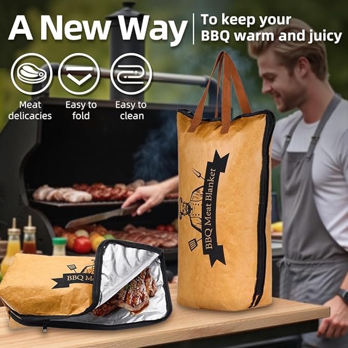 BBQ Meat Resting Bag Brisket Blanket，Heat Resistant Gloves Butcher Paper Combo, 21-Inch Waterproof Resting Bag, Reusable Smoker Grill Accessories Picnic Supplies Grilling Tool Kit