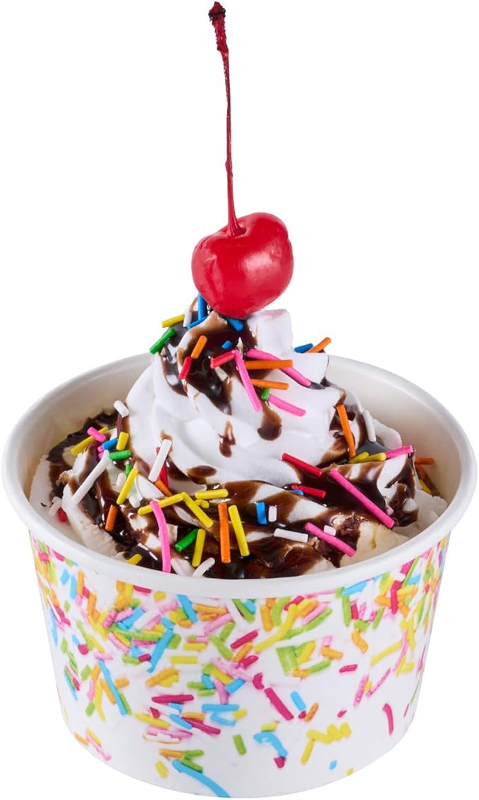 Coppetta 8 Ounce Dessert Cups, 50 Greaseproof Ice Cream Cups - Lids Sold Separately, For Hot And Cold Foods, White Paper Yogurt Bowls, Party Sprinkle Design, Disposable, Sturdy - Restaurantware