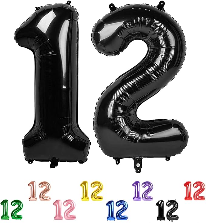 Black 12 Number Balloons 12th Birthday Decorations for Boys Girls, 21 Number Balloons 40 Inch Ballon for Marriage Proposal, Engagement, Anniversaries, Celebration Party