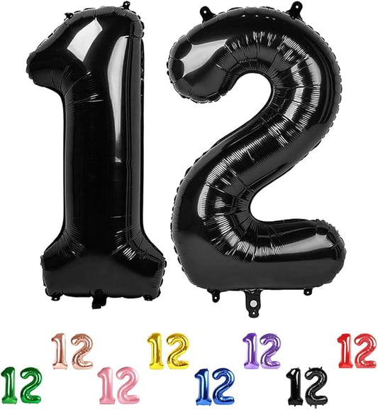 Black 12 Number Balloons 12th Birthday Decorations for Boys Girls, 21 Number Balloons 40 Inch Ballon for Marriage Proposal, Engagement, Anniversaries, Celebration Party