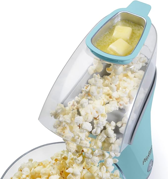 Presto 04867 Poplite Plus Hot Air Popcorn Popper - Built-In Measuring Cup + Melts Butter, Easy to Clean, Built-In Cord Wrap, 18 Cups, Aqua
